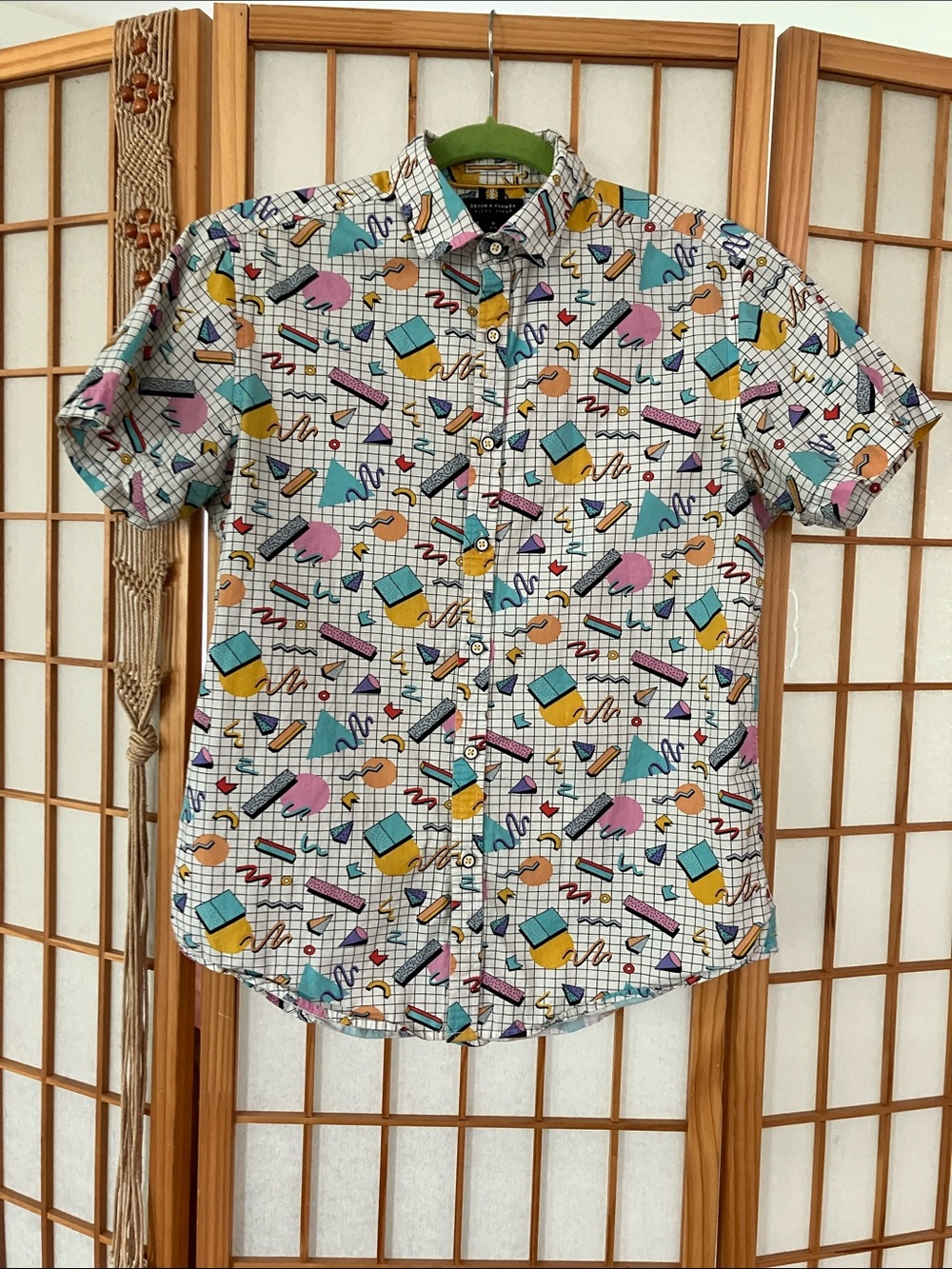 Denim & Flower Men Small Slim Fit Short Sleeve Graphic Button-Up Ricky Singh